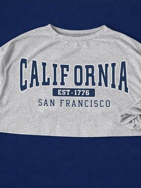 California San Francisco Graphic long sleeve crop top- Gray & Navy
